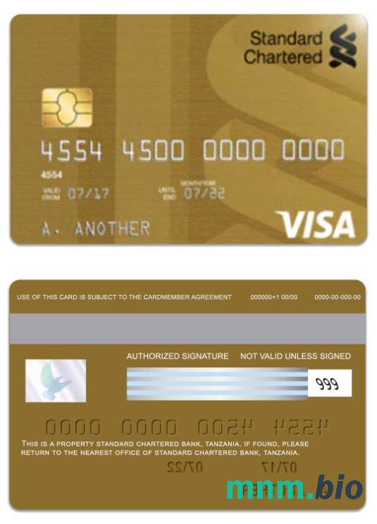 Tanzania Standard Chartered Bank visa złoto debet karta przykład w formacie PSD
